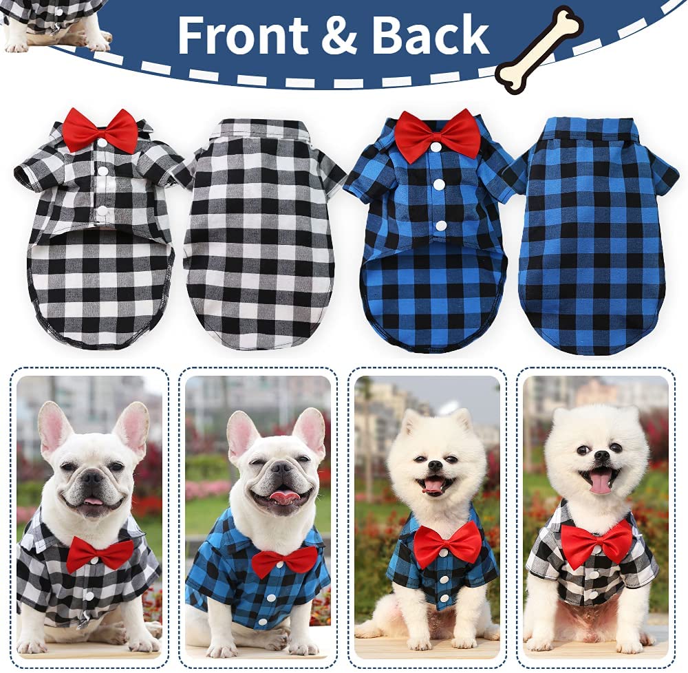 Cute Boy Dog Clothes and Bow Tie Combo Dog Outfit for Small Dogs Cats Birthday Party and Holiday Photos GINDOOR 2 Pack Plaid Puppy Shirt Cute Boy Dog Clothes and Bow Tie Combo Dog Outfit for Small Dogs Cats Birthday Party and Holiday Photos GINDOOR 2 Pack Plaid Puppy Shirt